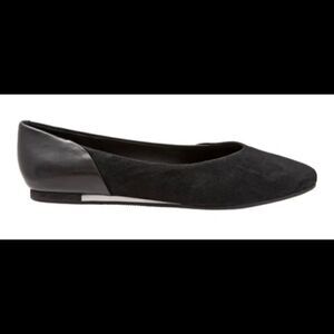 Sava black Lea suede white heel inset flats, 39W